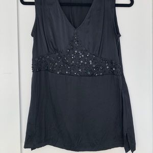 Black silk and sequin sleeveless top